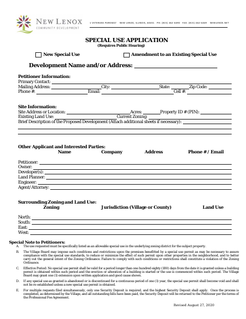 First page of the Special Use Application