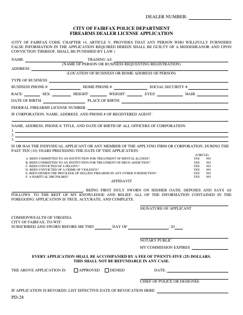 First page of the Firearms Dealer License Application