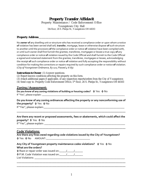 First page of the Property Transfer Affidavit
