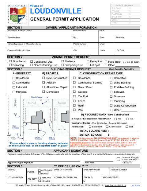 First page of the Building and Zoning General Permit Application