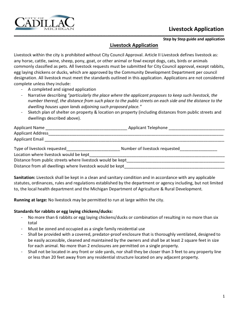 First page of the Livestock Application