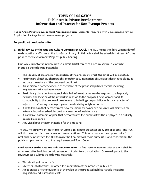First page of the Public Art in Private Development Application