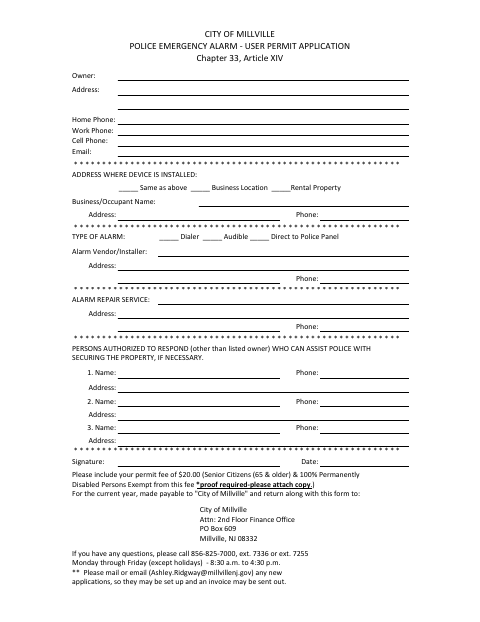 First page of the Police Emergency Alarm User Permit Application