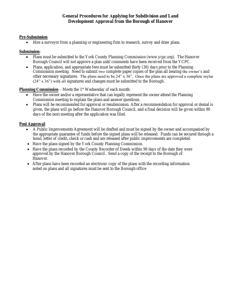 First page of the Application for Subdivision and Land Development Approval