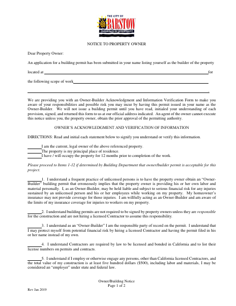 First page of the Notice to Property Owner