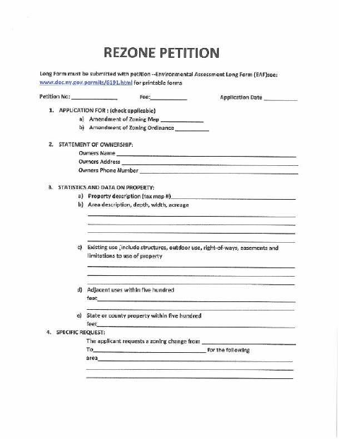 First page of the Change of Zone Application Form