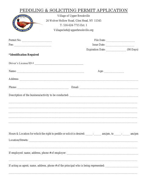 First page of the Peddling & Soliciting Permit Application