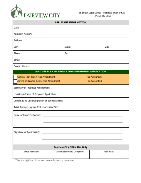 First page of the General Plan or Zoning Ordinance Amendment Application