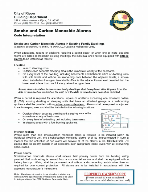 First page of the Smoke and Carbon Monoxide Alarms Certification Letter