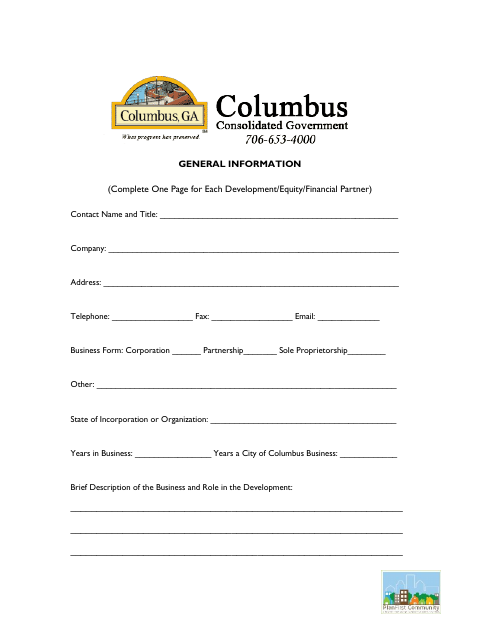 First page of the Tax Allocation District (TAD) Application