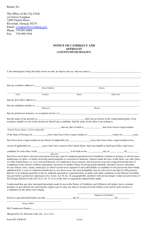 First page of the Notice of Candidacy and Affidavit