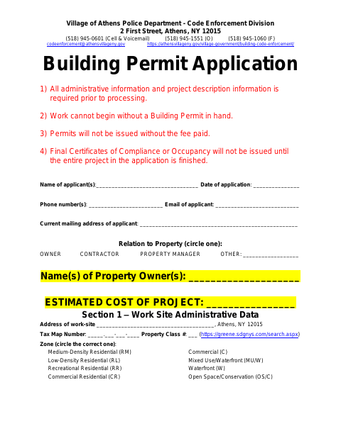 First page of the Building Permit Application