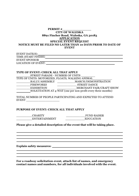 First page of the Special Event Permit Application