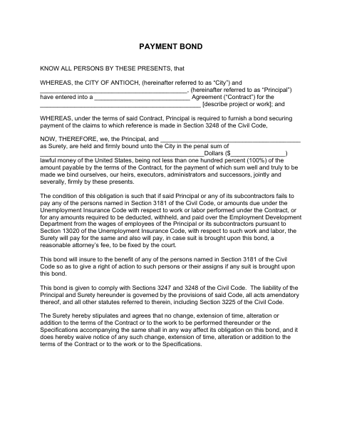 First page of the Payment and Performance Bond