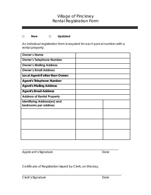 First page of the Rental Registration Form