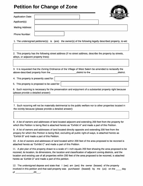 First page of the Petition for Change of Zone