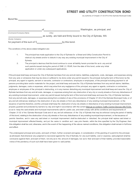 First page of the Street and Utility Construction Bond