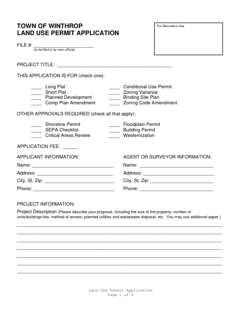First page of the Land Use Permit Application