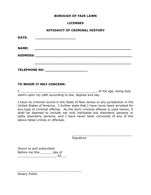 First page of the Affidavit of Criminal History for Raffles