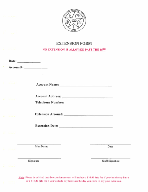 First page of the Extension Form
