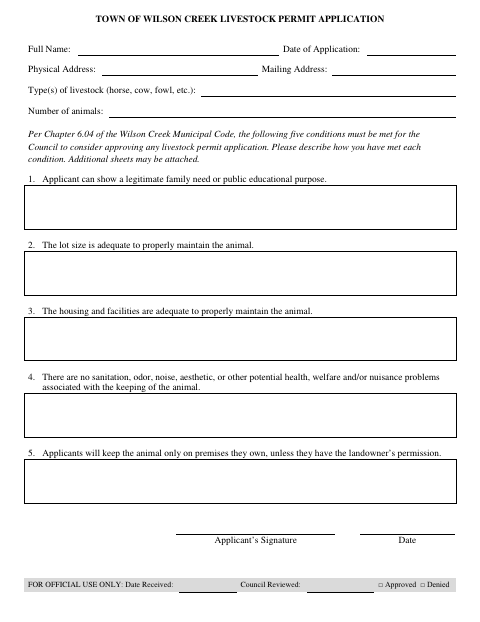First page of the Livestock Permit Application