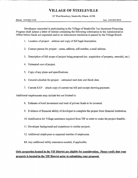 First page of the TIF Application