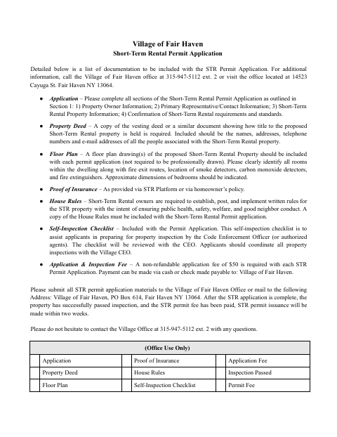 First page of the Short-Term Rental Permit Application