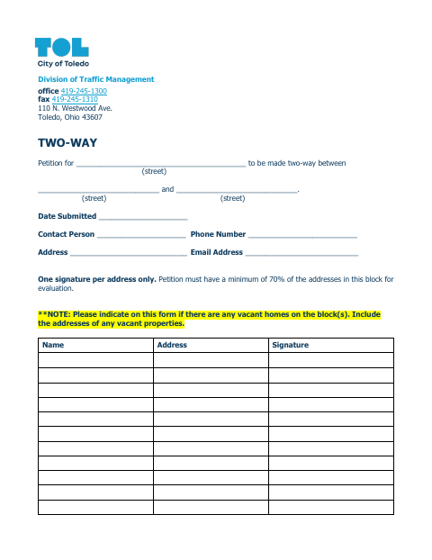 First page of the Two-Way Street Petition