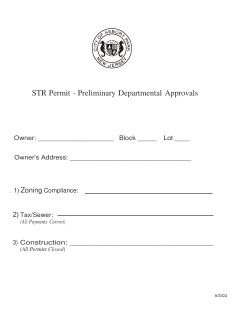 First page of the Short Term Rental and Certificate of Inspection Application