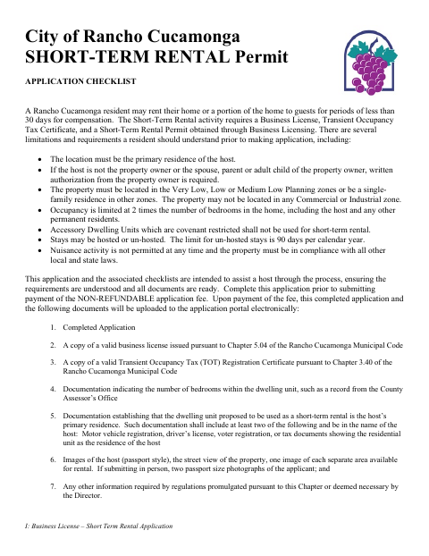 First page of the Short-Term Rental Permit Application