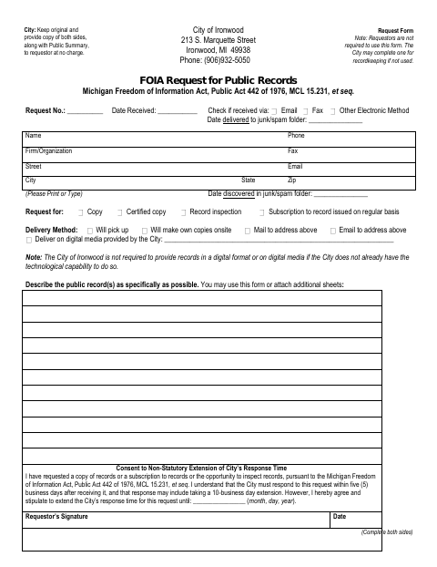 First page of the FOIA Request for Public Records