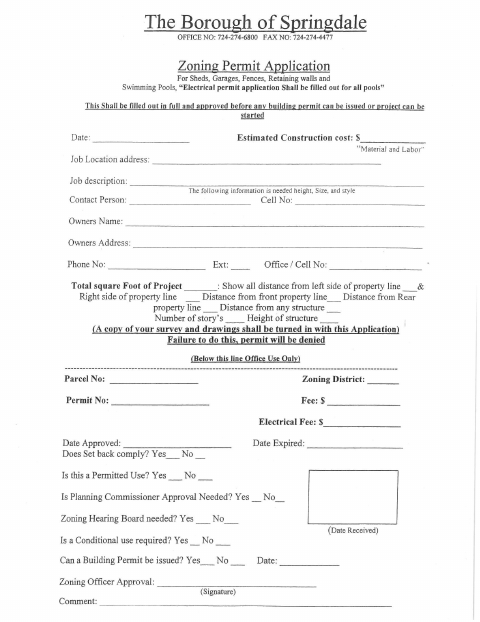 First page of the Zoning Permit Application