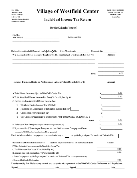First page of the Individual Income Tax Return