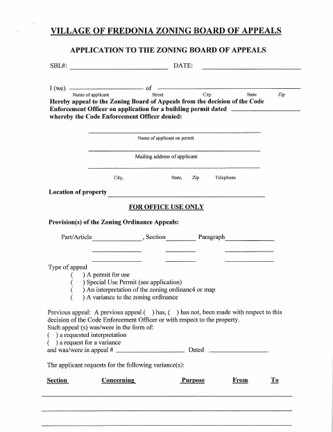 First page of the Application to Zoning Board of Appeals
