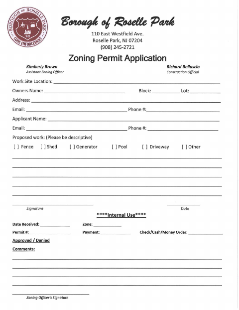 First page of the Zoning Permit Application