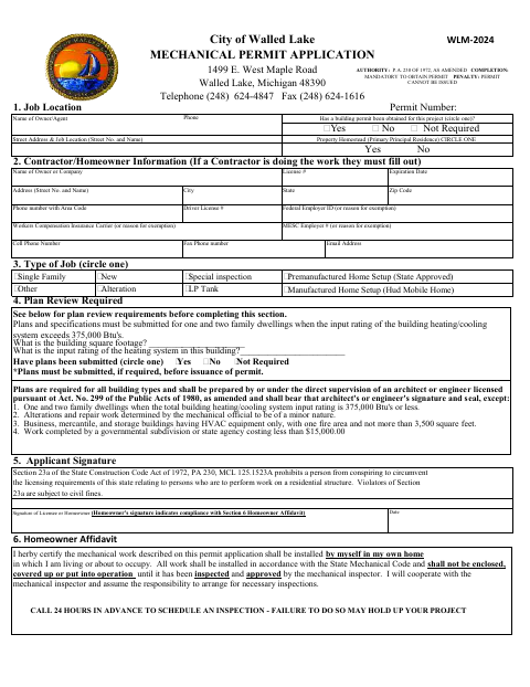 First page of the Mechanical Permit Application