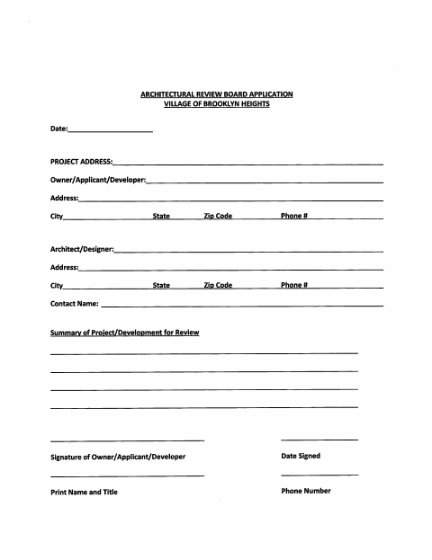 First page of the Architectural Review Board Application