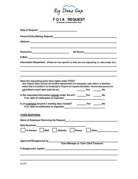 First page of the FOIA Request