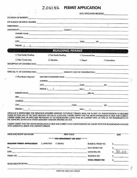 First page of the Zoning Permit Application