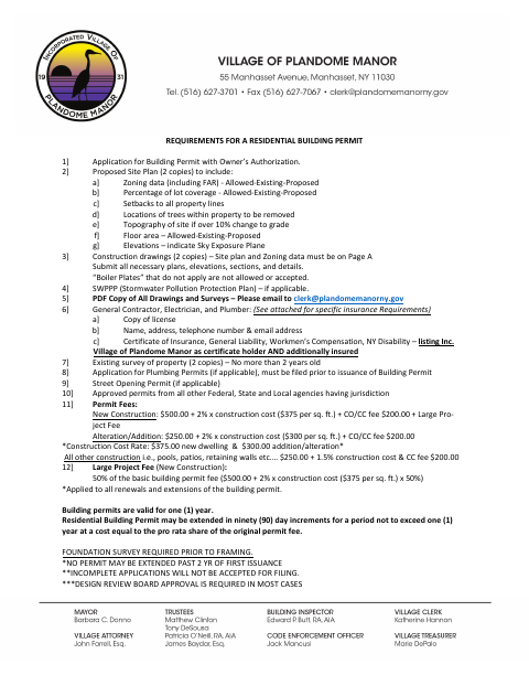 First page of the Residential Building Permit Application