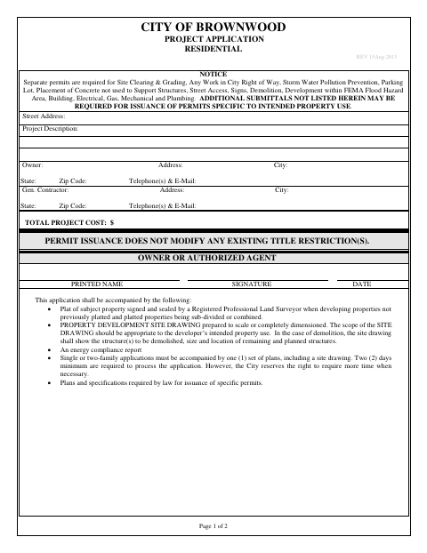 First page of the Project Application Residential