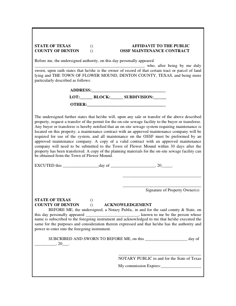 First page of the OSSF Maintenance Contract Affidavit