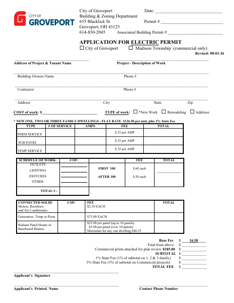 First page of the Application for Electric Permit