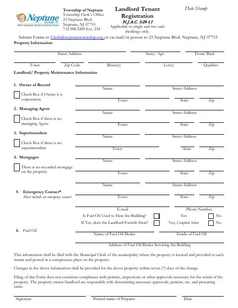 First page of the Landlord Tenant Registration
