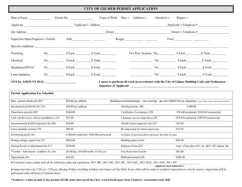 First page of the Permit Application