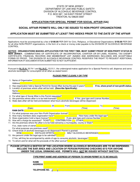 First page of the Application For Special Permit For Social Affair
