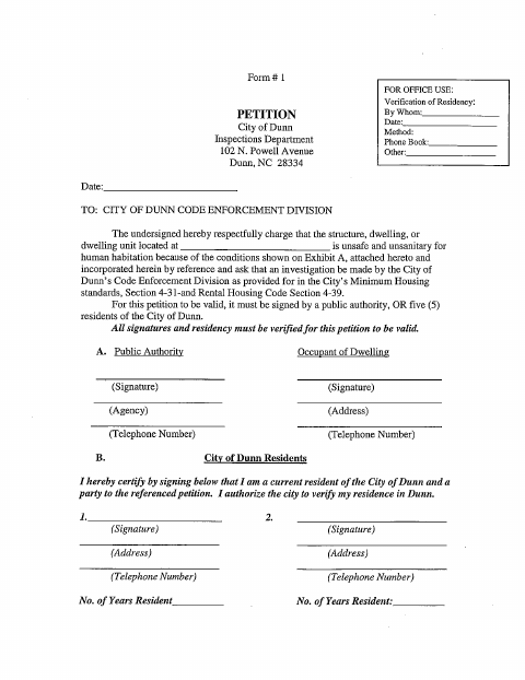First page of the Minimum Housing Petition