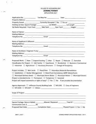 First page of the Zoning Permit Application