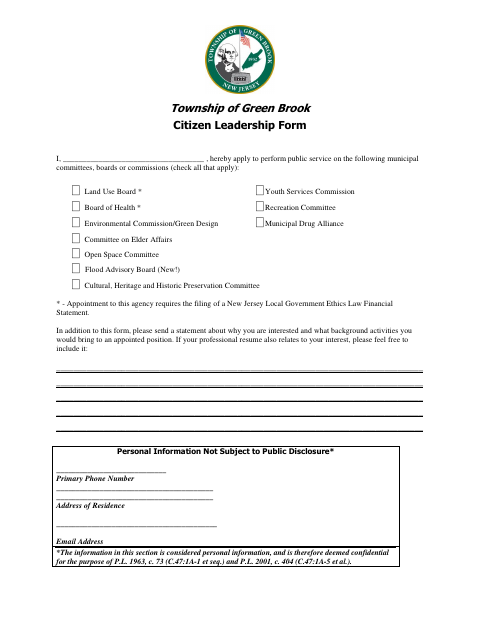 First page of the Citizen Leadership Form