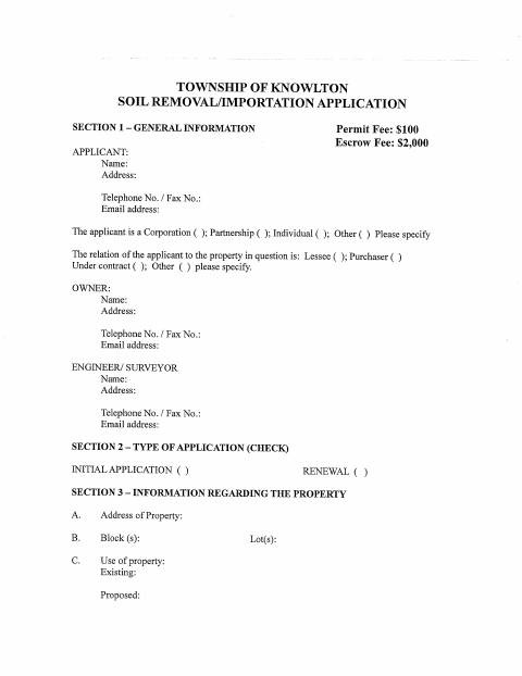 First page of the Soil Removal/Importation Application